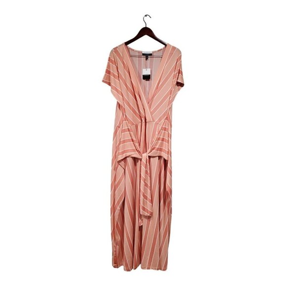 Eloquii Elements Womens Plus Sz 22/24 Peach Wrap Front Maxi Dress Striped Multi - Picture 1 of 12
